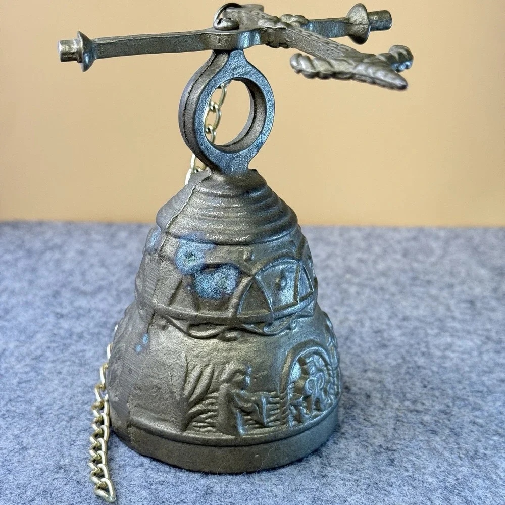 VTG SOLID BRASS Monastery Sanctuary Liturgical Bell With Embossed Design 4